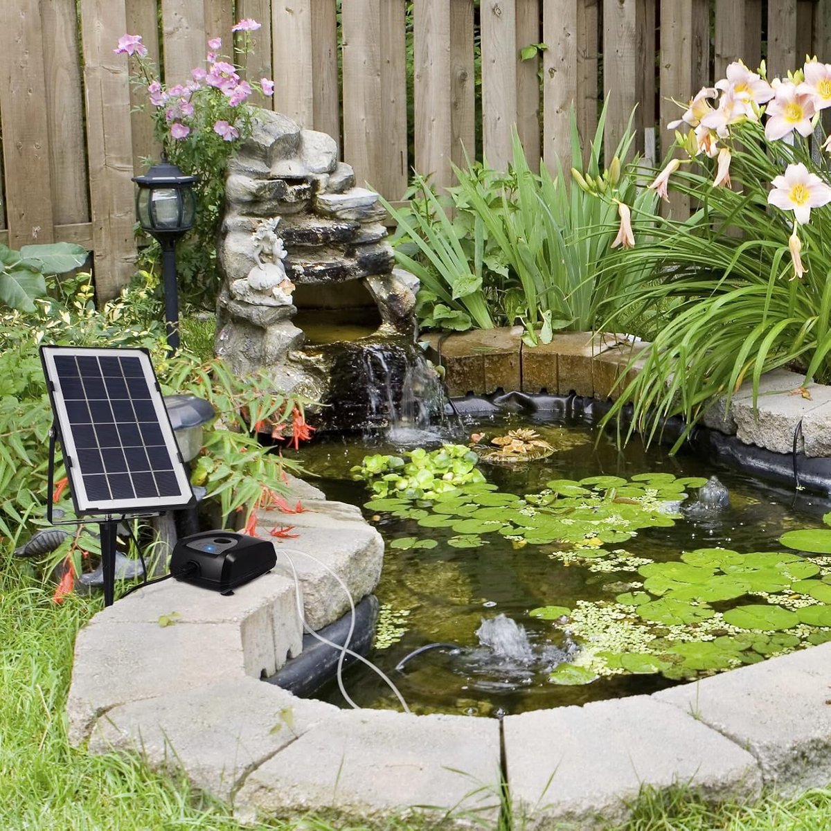 VHV - Zuurstofpomp vijver - Vijverbeluchter zonne energie - Solar luchtpomp - Luchtpomp vijver - 3 standen - 4000mAh - Oplaadbaar - Voor aquarium en tuinvijver - Zwart — cadeau in Cadeau-ideeën - foto 7
