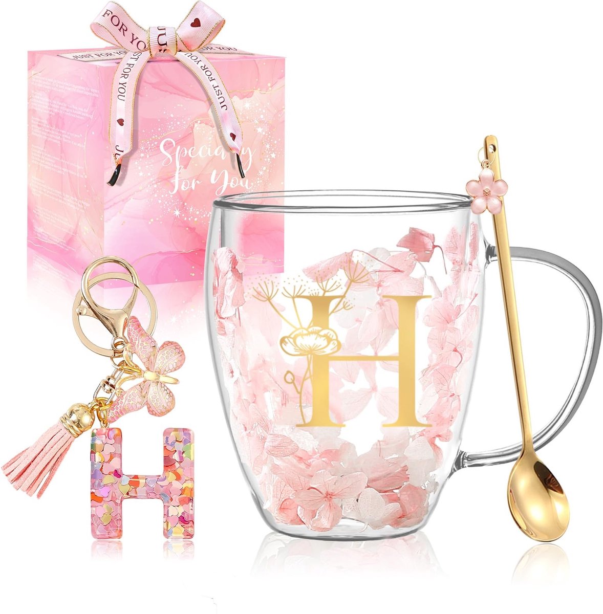 Dailygoods- Koffiemokken Dubbelwandig - Glazen Mokken met Gedroogde Bloemen - Hittebestendig Borosilicaatglas - Persoonlijk Cadeau - Geschikt voor Warme/Koude Dranken - Theekopjes