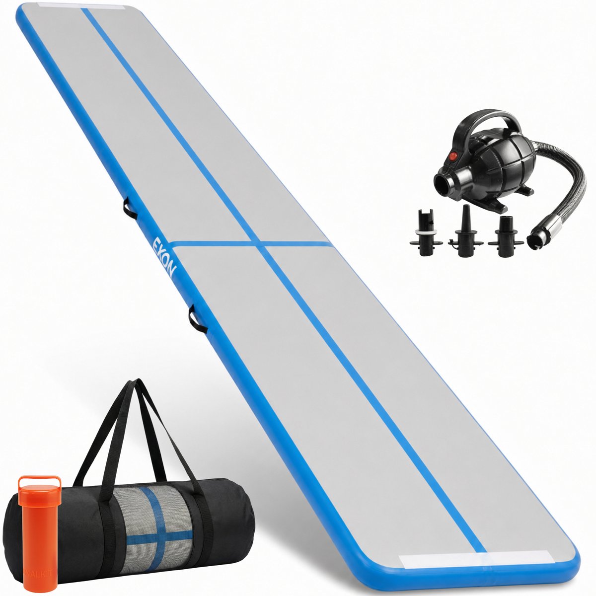 Exon® AirTrack Pro 6 meter - Turnmat - 600x100x10 CM - Sporten - Buiten & Binnen - Turnen - Waterproof - Incl. Elektrische Pomp - Blauw