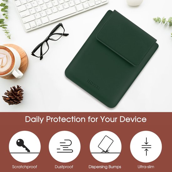 Dailygoods - HoYiXi Universele hoes voor 6.8", 7" Paperwhite/Colorsoft/Signature Edition 2025 & 2021 Compatibel 6.8" Kobo Clara HD/PocketBook/Tolino/Sony Lederen Case voor 6.8-7 "ebook Reader, Donkergroen — afbeelding 3