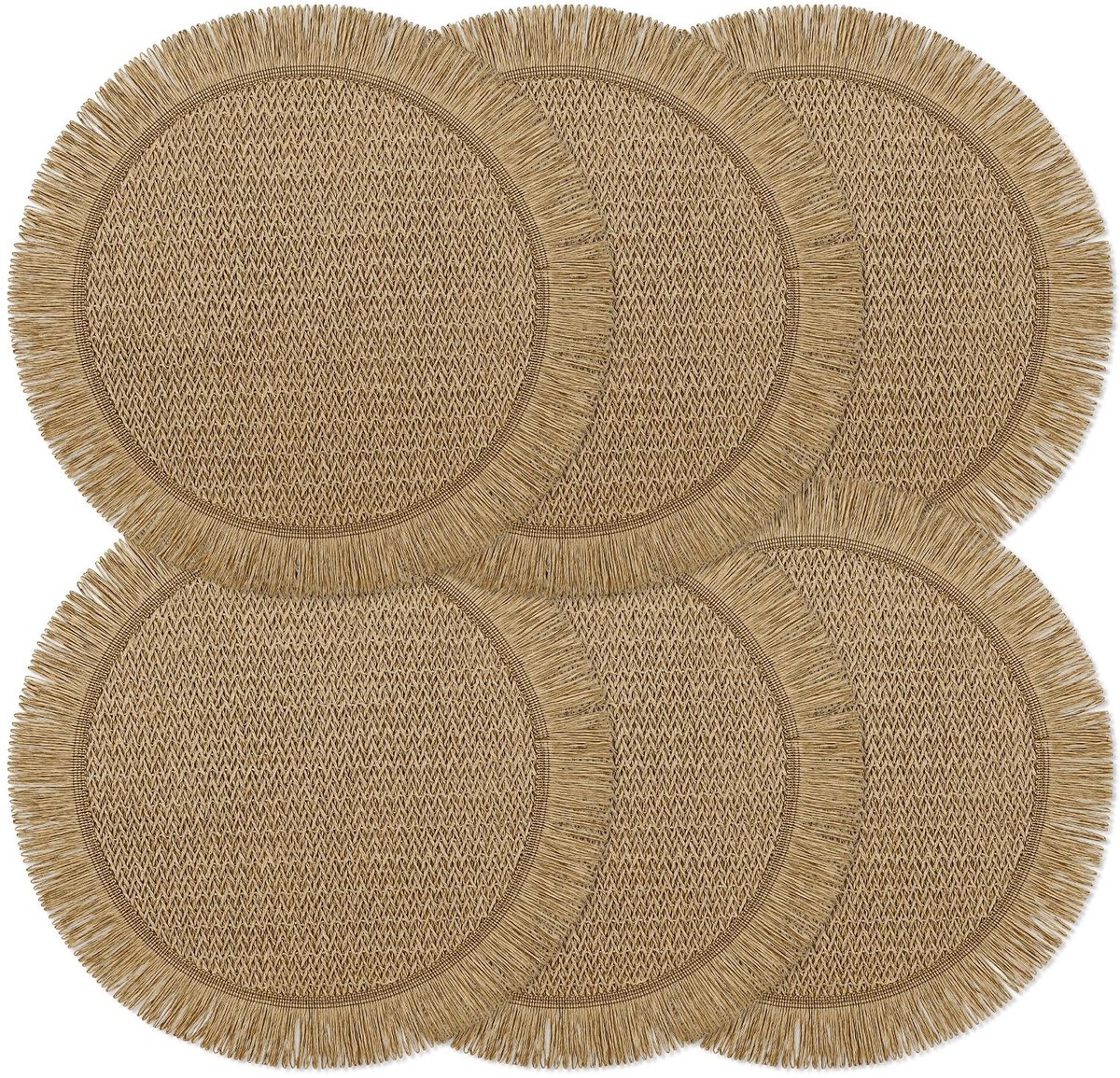 Dailygoods - Set van 6 Bruine Handgemaakte Placemat Ronde Tafelsets - Hittebestendig en Afwasbaar