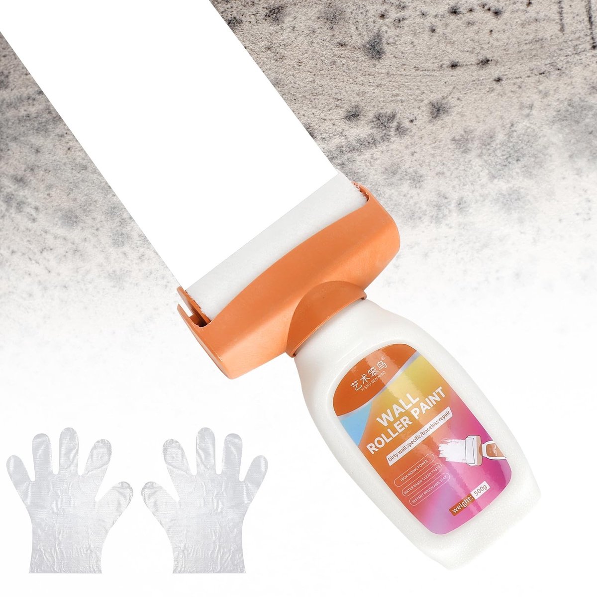 Dailygoods - Wandverf reparatieverf, wit, 500 g, muurverf, wit met verfroller, wandreparatie, rolborstel, muurreparatierol met muurreparatieset voor muurkrassen, graffiti-vlekken