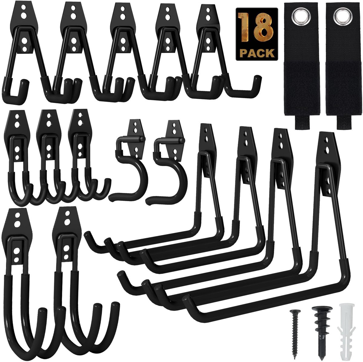 Dailygoods- Garagehaken set van 18 - Zware Haken - U-vormige/J-vormige/S-vormige Haken - Tuingereedschap/Ophangbeugel - Eenvoudig te installeren - Extra opslagruimte - Opslaghaken