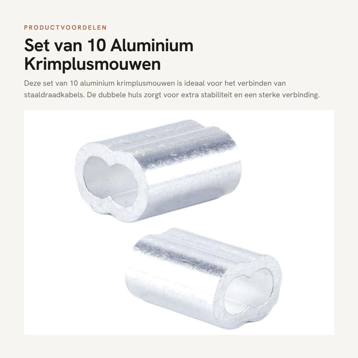 Dailygoods - Set van 10 Aluminium Krimplusmouwen voor Staaldraadkabel