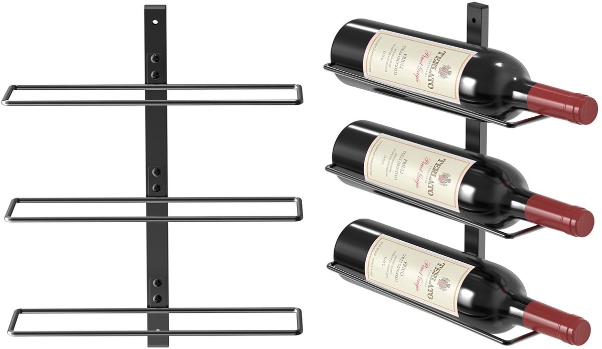Dailygoods- Wandrek voor 3 flessen - Robuuste metalen houder - Wijnrek wandmontage - Duurzaam en stijlvol - Hoogwaardige afwerking - Geschikt voor keuken/bar/wijnkelder