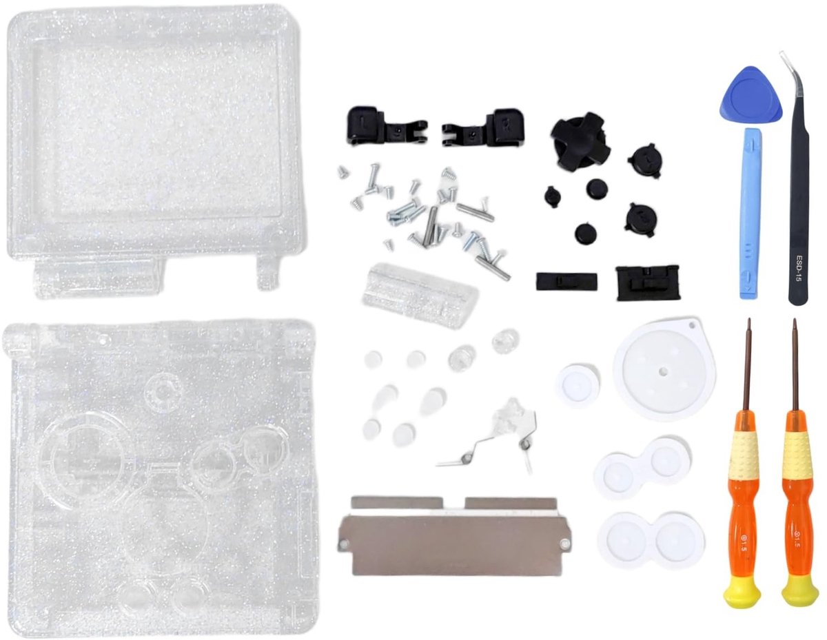 Dailygoods- Behuizing Transparant - Vervangende Schelp - Gameboy Advance SP - Knoppen/Screws Kit - Hoogwaardige Materialen - DIY Aanpassing - Consolebehuizing