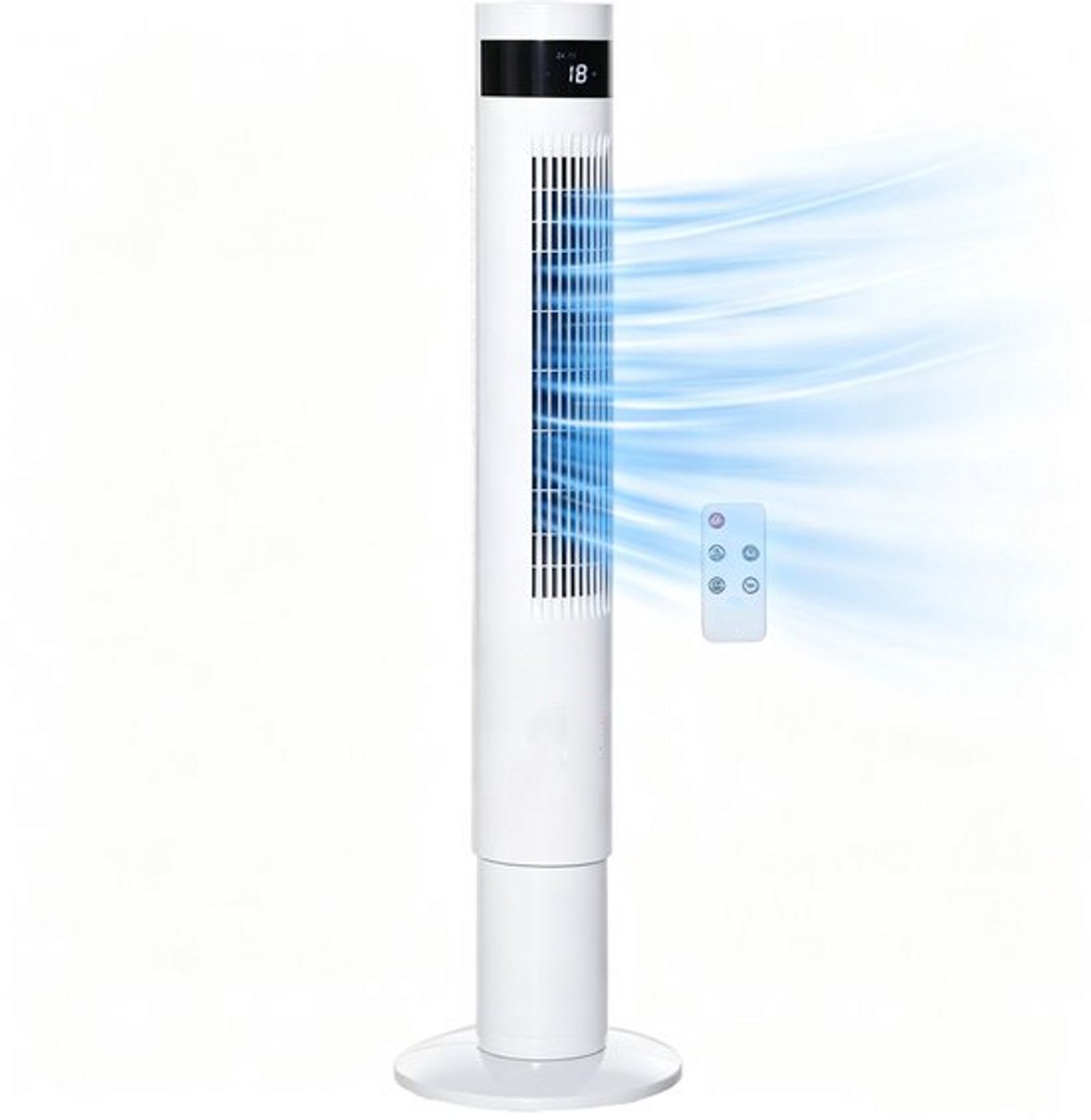 TEKROA® Torenventilator Staande ventilator - 3 ventilatiestanden afstandsbediening 50W 12-uurs timer LCD-scherm 85° oscillatie voor slaapkamer - wit