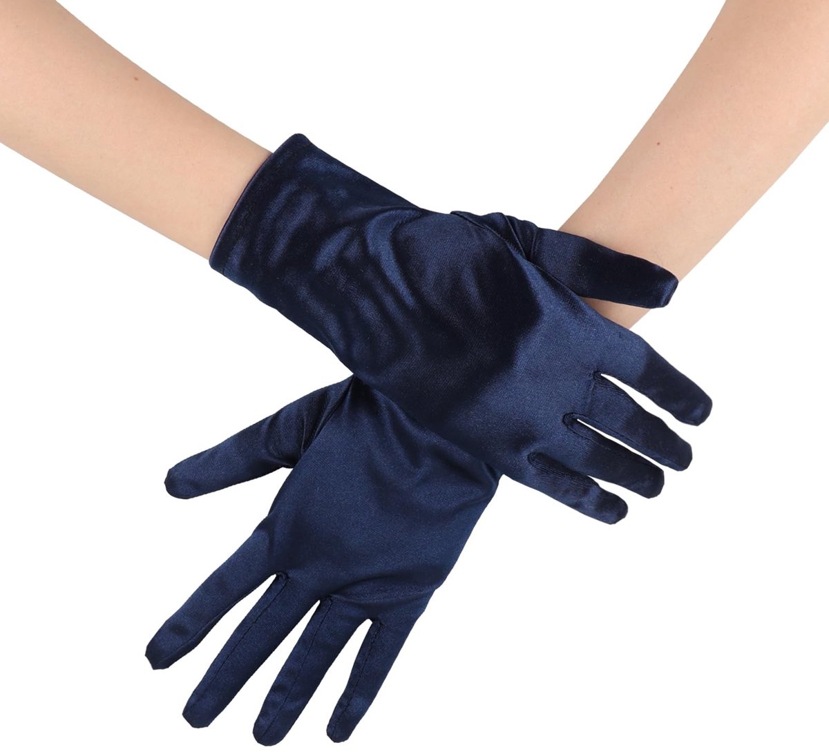 Dailygoods- Handschoenen Dames - Satijnen Korte Handschoenen - Elastische Manchetten - Geschikt voor Bruiloften - Feesten - Lengte 23,5 cm - Formele Handschoenen