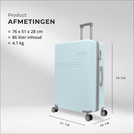 Lichtblauwe koffer van 76x51x28 cm met telescopisch handvat en wielen