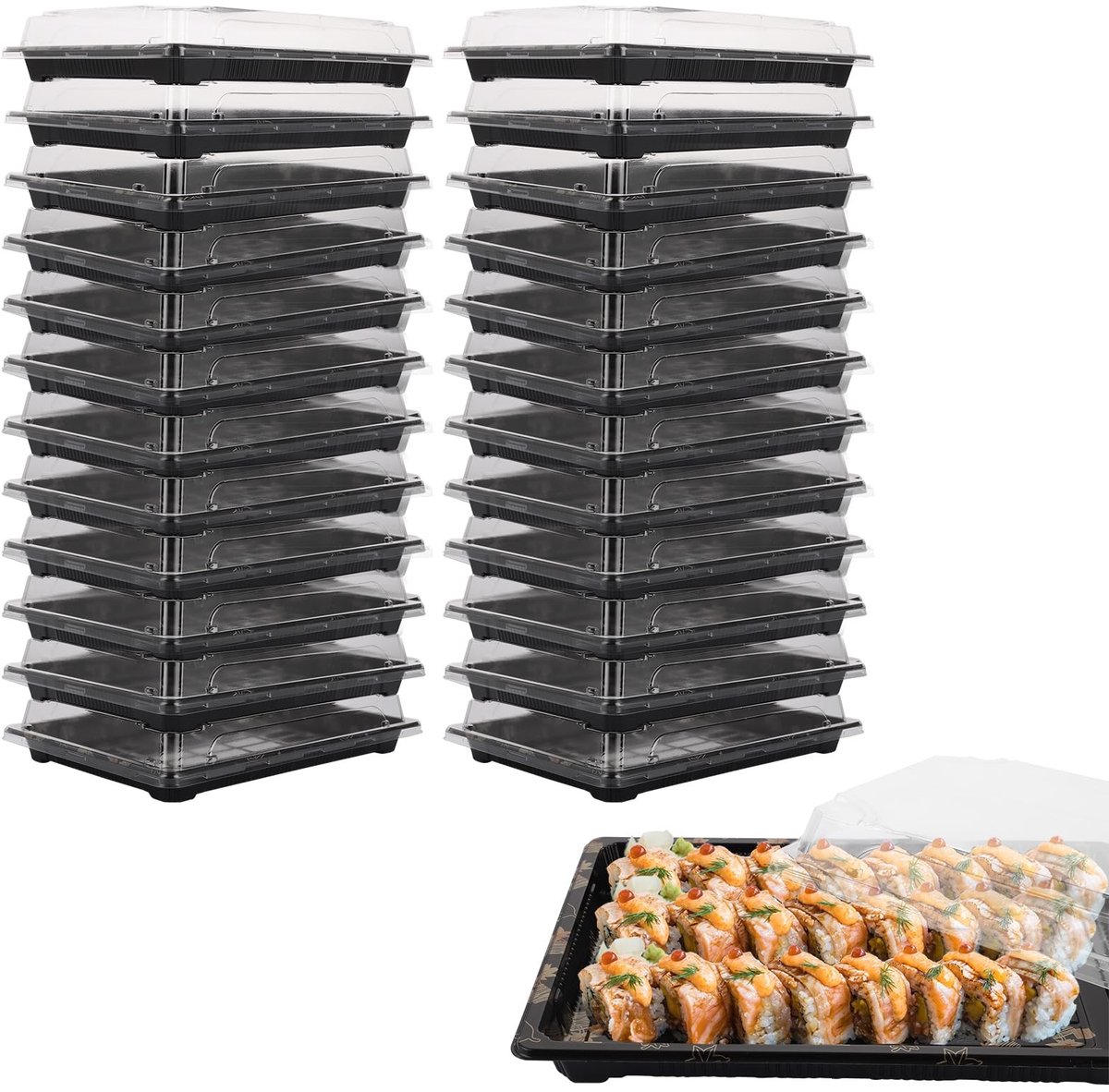 Dailygoods- Serveerschaal met Deksel - 25 Stuks - Herbruikbare Voedselbox - Kunststof - Waterdicht - Transparant Deksel - Duurzaam PET-Materiaal - Maaltijdbox
