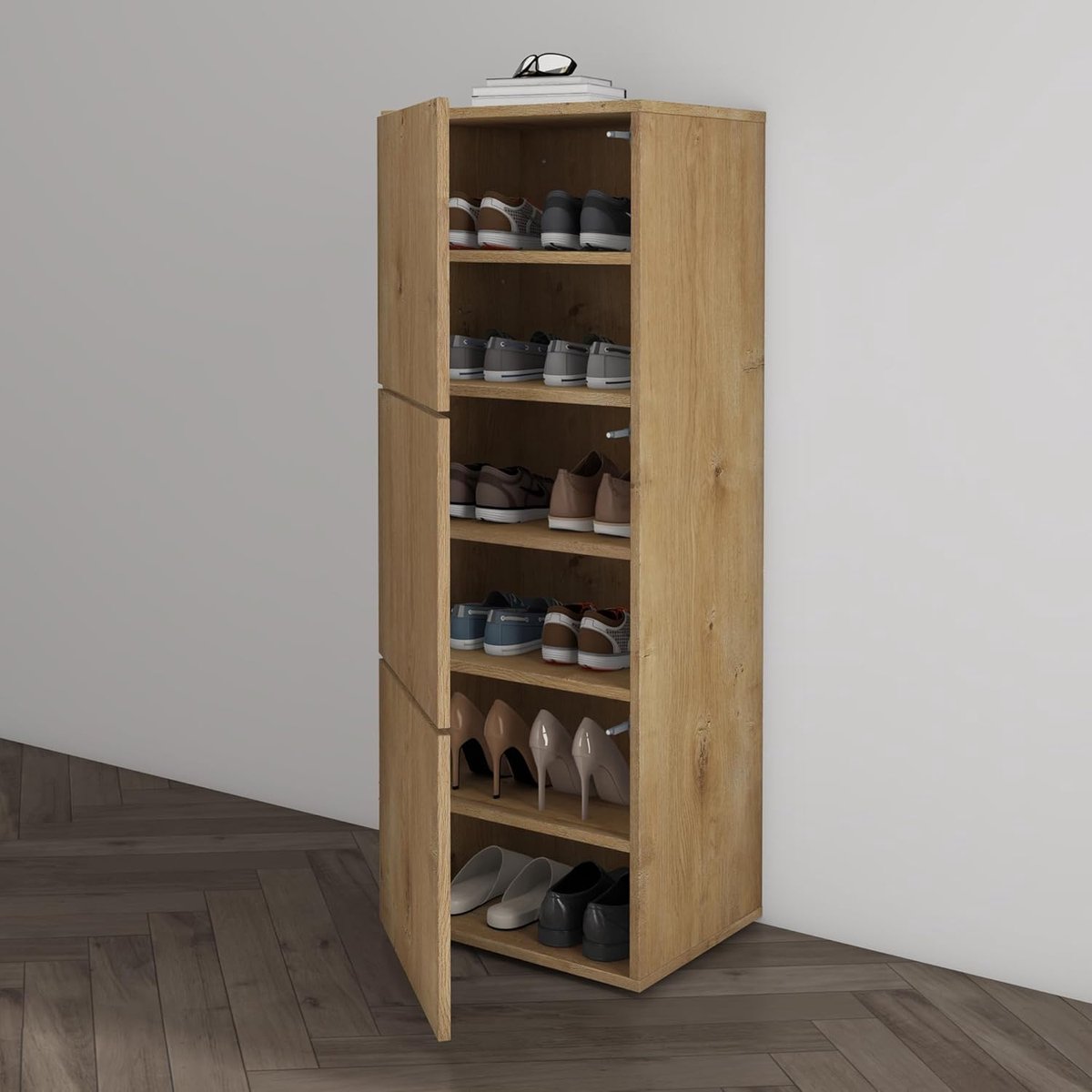 Schoenenkast 3-Deurs 6 Vakken Soft-Close – 45 x 36 x 120 cm – Smalle Moderne Schoenenopberger met Verstelbare Planken en Muurbevestiging – Hal Meubel – Mobili Bella