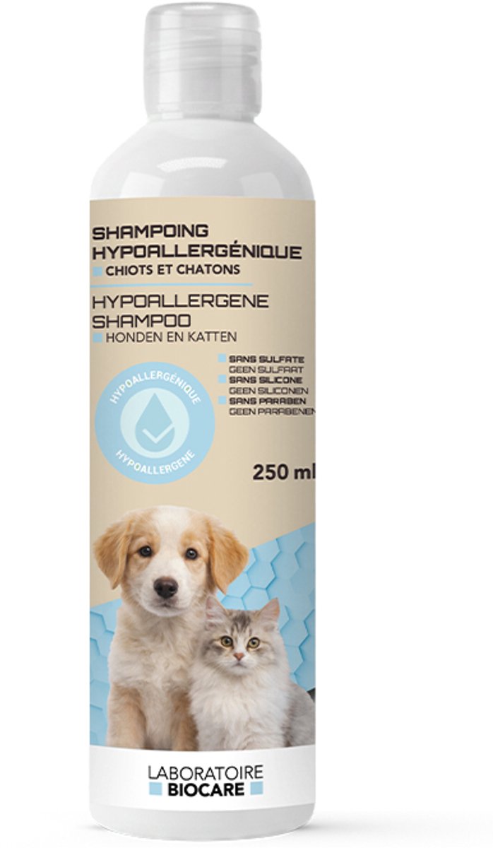 Biocare - puppy en kittenshampoo - 250 ml - Hypo-allergeen - met allontoîne - géén sulfaten - géén silicones - géén parabenen