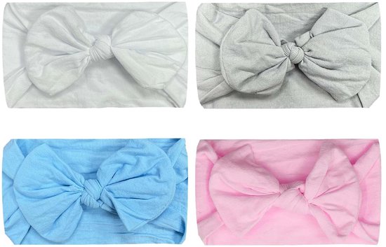 Solidchoice- Haarband - 4 Stuks - Elastische Hoofdband - Kinderhaarband - Meisjes - Zacht Nylon - Geschikt voor 3 Maanden tot 6 Jaar - Hoofdbandjes
