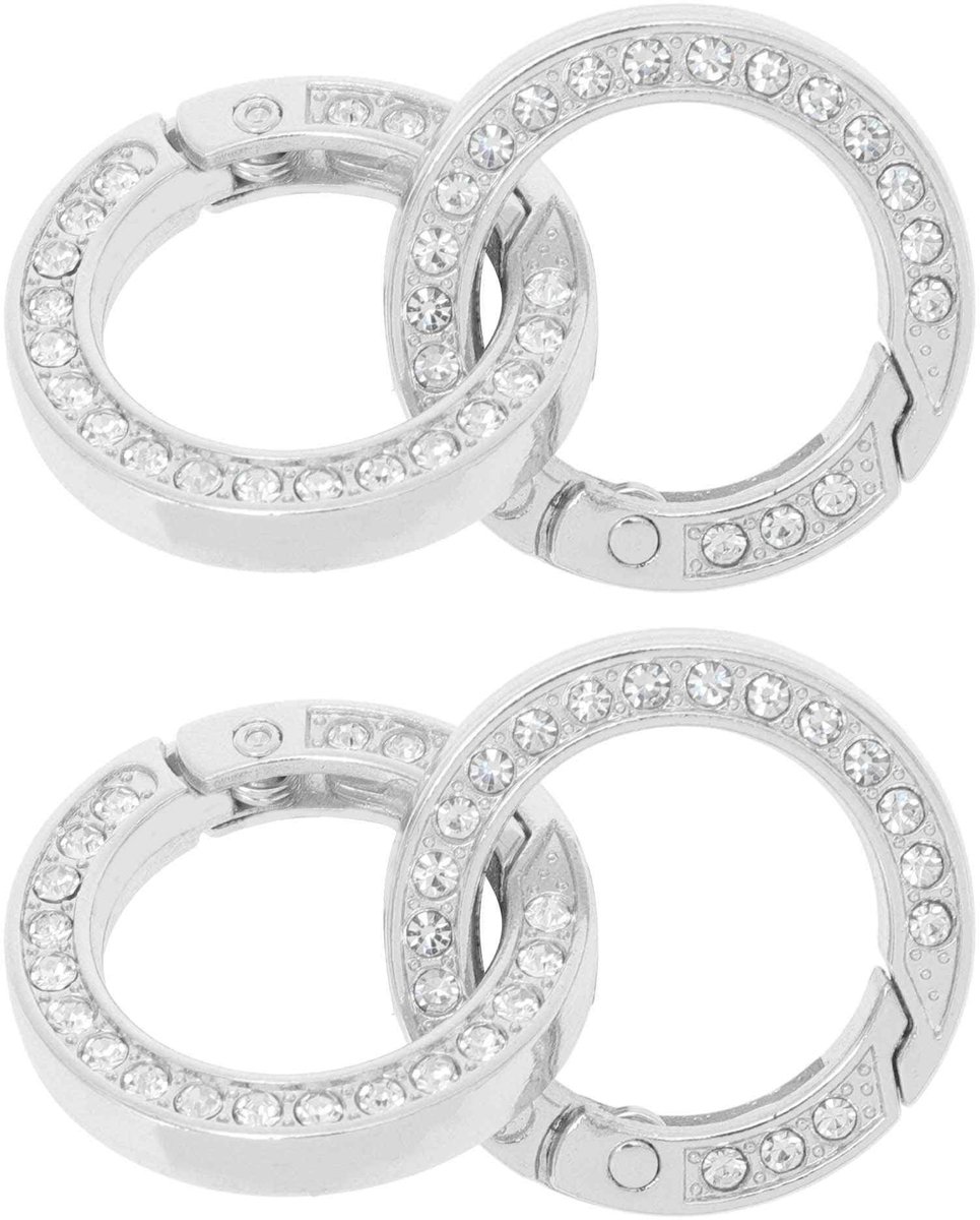 Solidchoice- Karabijnhaken 4 Stuks - Ronde Gesp met Strass - Sleutelhangers - Tassenclips - Hoogwaardig Metaal - Lichtgewicht en Roestbestendig - Sleutelhanger