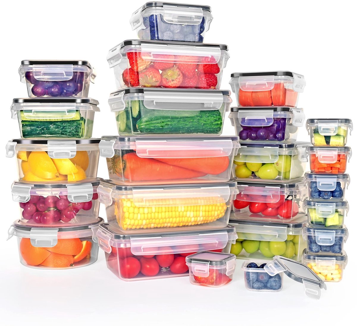 Dreamhigh® Frischhaltedosen mit Deckel - 48 Delige Tupperdosen Set (24 Behälter+24 Deckel) - Plastik Vorratsdosen Set BPA Frei Gefrierdosen Mahlzeiten - Vorbereitungsbehälter Lebensmittelbehälter