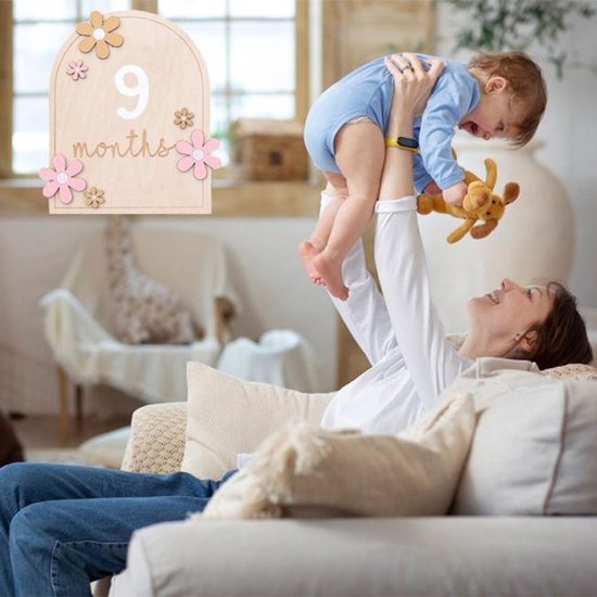 KZQ Houten Baby Mijlpaal Kaarten 0-12 Maanden - Fotografie Props & Groeicijfers Cadeauset van KZQ — afbeelding 5