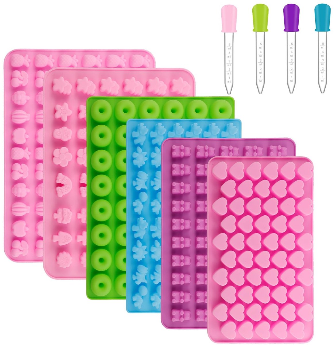 Dailygoods- Snoepvormen 6-delig set - Siliconen Bakvormen - Mini IJsblokjesvormen - Druppelpijpjes - Antiaanbaklaag - Voedselveilige Siliconen - Siliconen Mallen