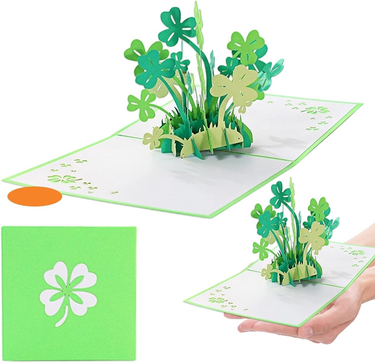 Handgemaakte 3D Pop Up Kaart met Geluksklaver – Creatieve Verjaardagskaart voor Gelukkige Wensen, Speciale Gelegenheden en Feestdagen