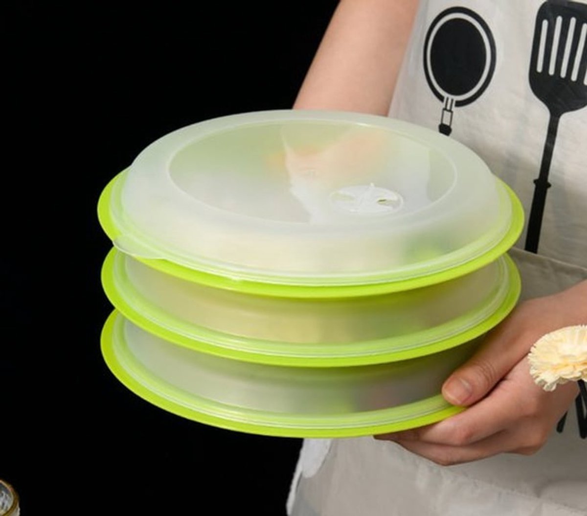 Set van drie magnetronbestendige lunchboxen, gemaakt van PP-materiaal, met drie compartimenten voor fastfood, geschikt voor schoolkantines en personeel, verdeelde lunchboxen, plastic.