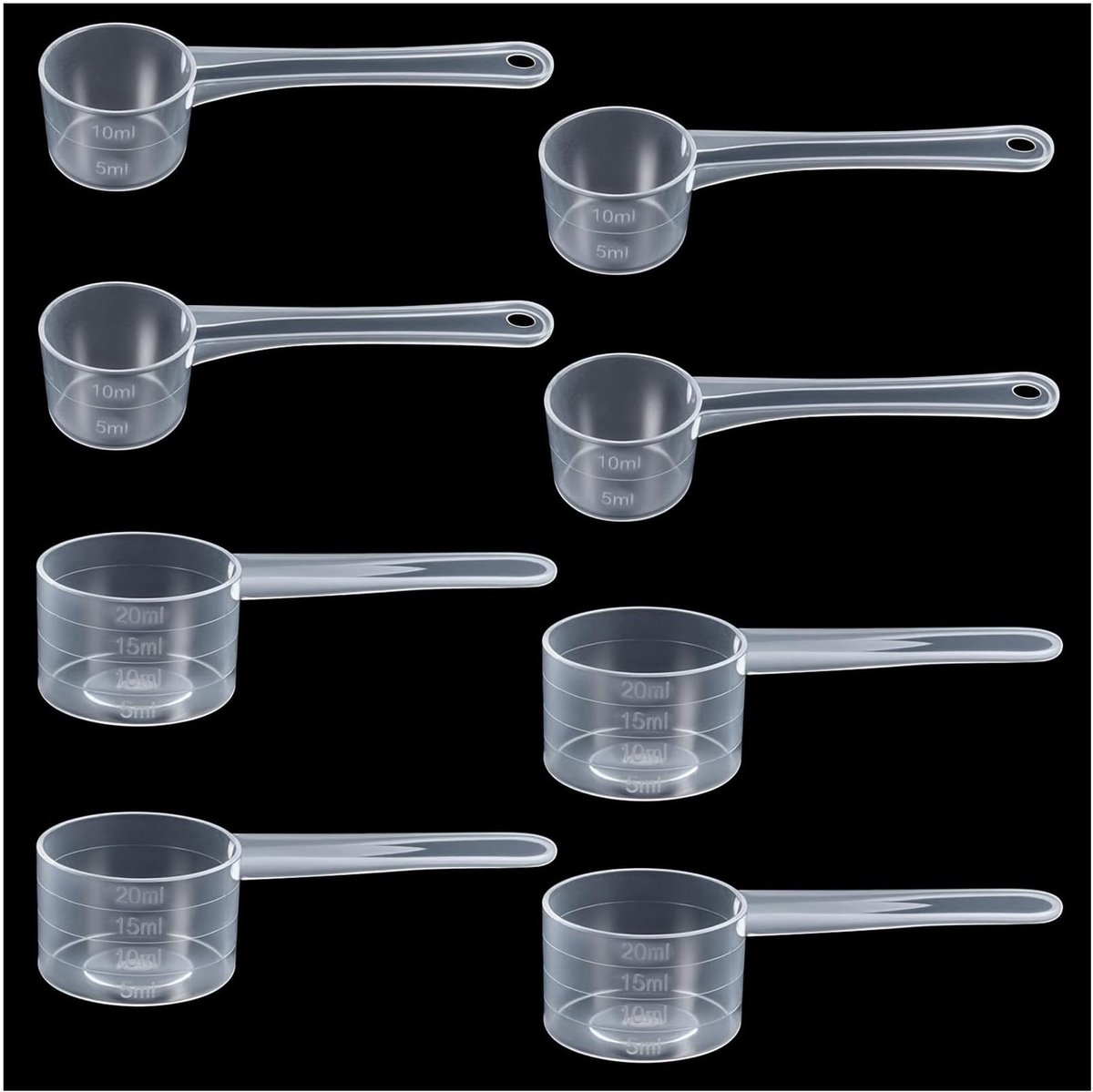 Dailygoods- Maatlepels Set van 8 - 5g/10g Schepjes - Transparante Lepels - Gramschalen - Keukenlepel voor Eiwitpoeder - Nauwkeurige Dosering - Maatlepelset