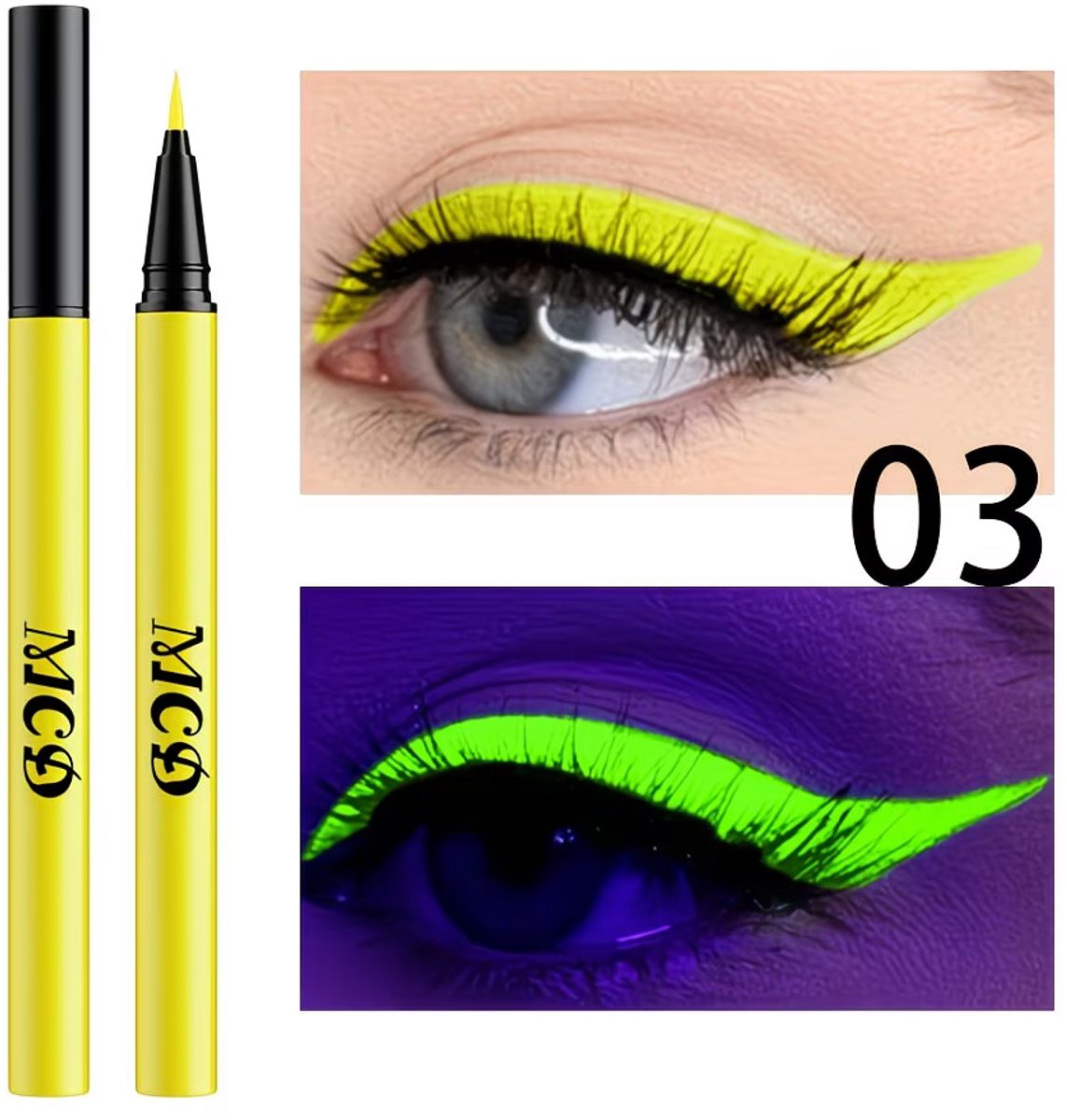 Felgeel Fluorescerende Eyeliner – UV Glow Liquid Eyeliner – Langhoudende Festival en Party Make-up