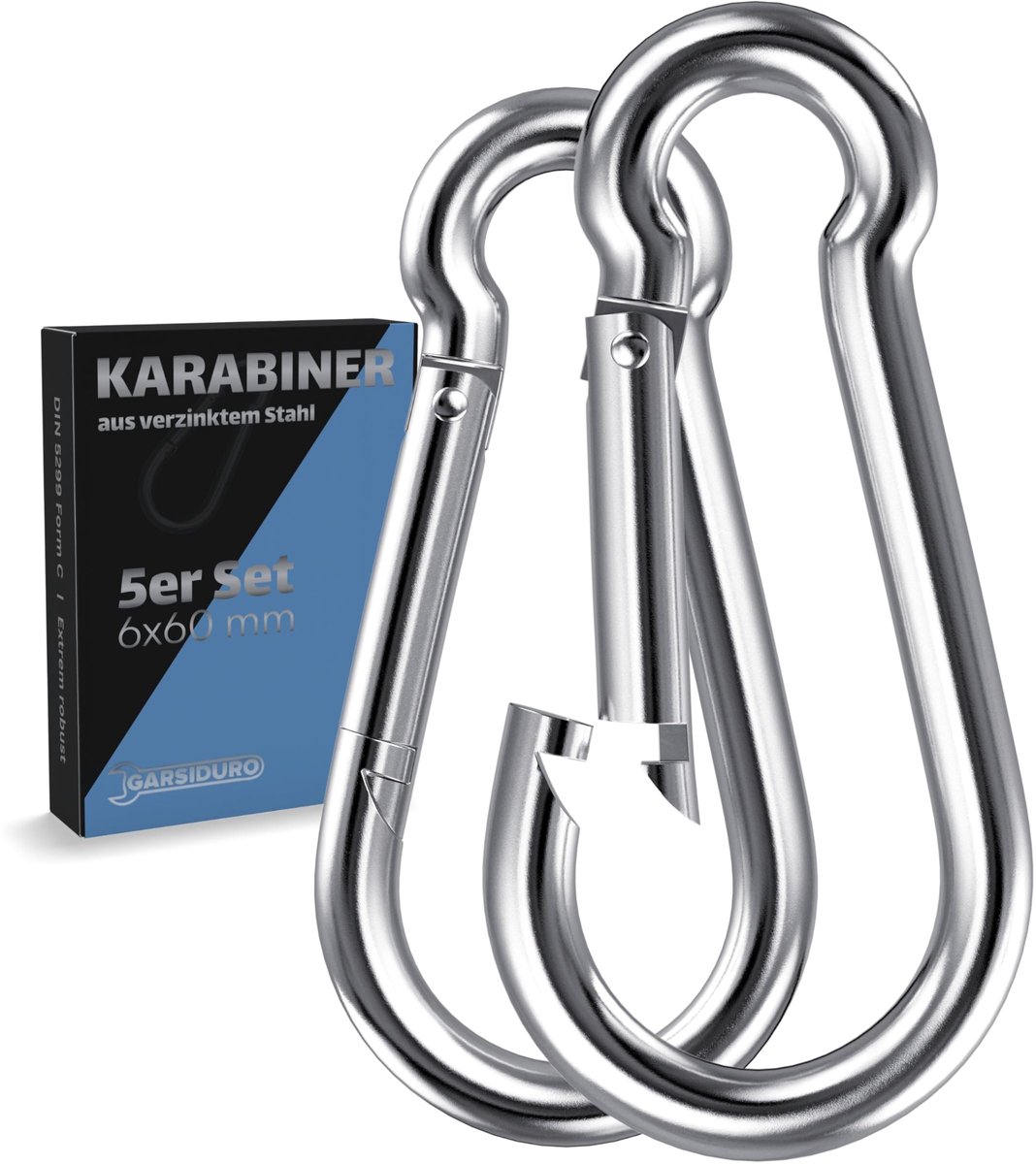 Dailygoods - Karabijnhaak Set van 5 Stuks - Verzinkt Staal voor Sleutels en Camping