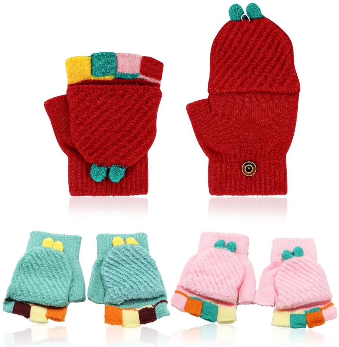 Dailygoods- Handschoenen Kinderen - 3 Paar - Vingerloze Handschoenen - Warm en Zacht - Dinosaurus Motief - Geschikt voor 4-10 Jaar