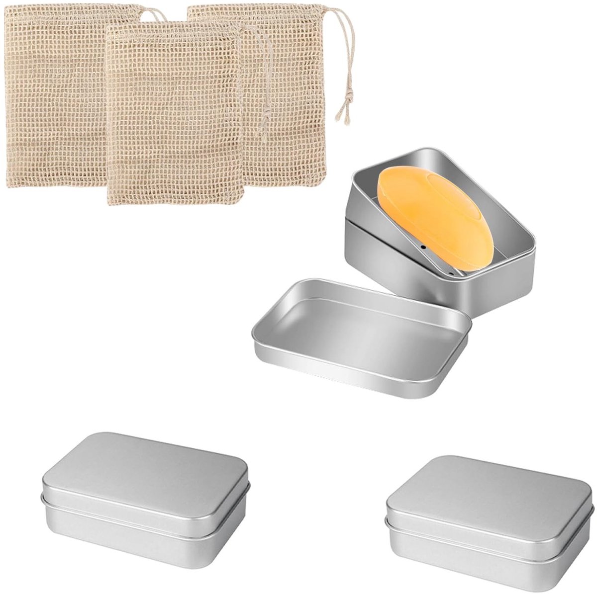Dailygoods- Zeepbakje Aluminium - 3 Stuks - Zeepzakje - Afdruiprek - Reizen - Rooster - Zeepdoos