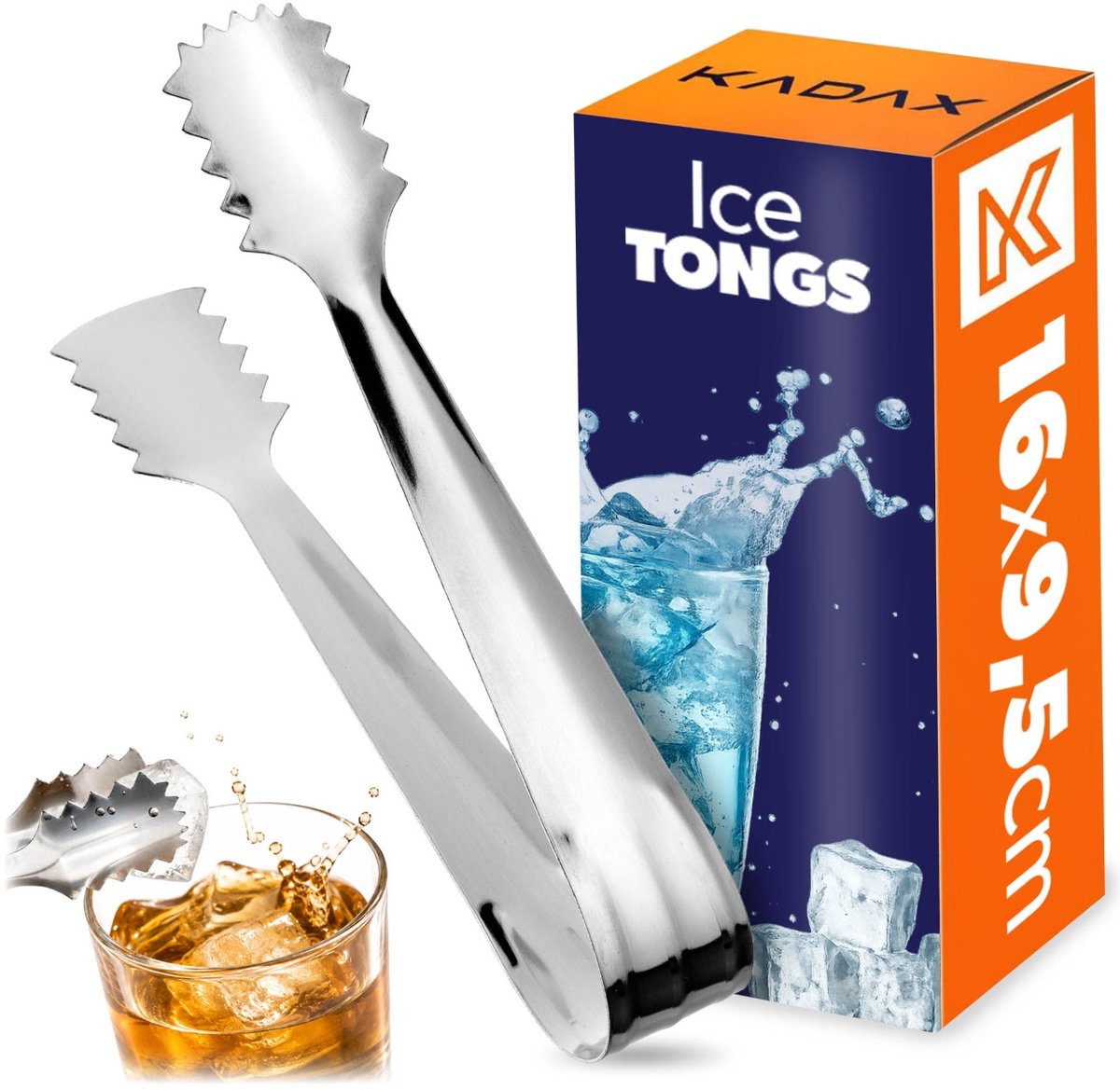 KADAX Suikertang, ijsblokjestang van roestvrij staal, ijstang met grote punten, serveertang voor ijs, bruiloft, bar, party, barbecue, koffie, drank, keukentang, robuust, zilver