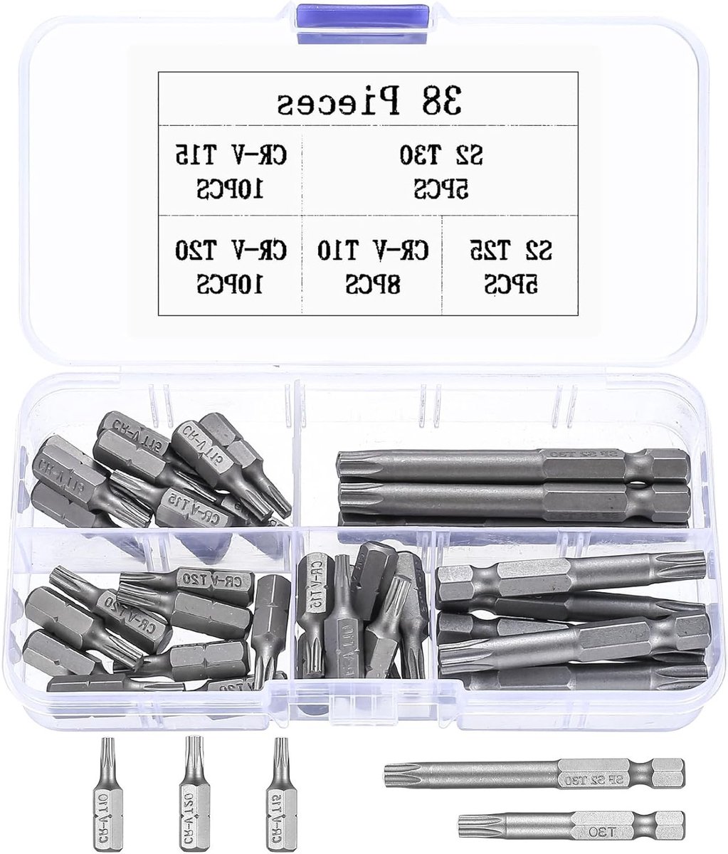 Set van 38 Torx Bits T10, T15, T20, T25, T30 voor 1/4 Inch Hex Drive - Schroevendraaier Bits voor 5-punt Stervormige Schroeven, Perfect voor Klussen en Reparaties