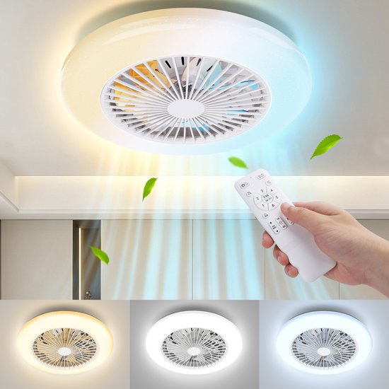 Aigostar Plafondventilator met verlichting - 6 Snelheden - Ø 49 cm - LED plafondlamp met ventilator - Dimbaar - Afstandsbediening - ventilator lamp - zomer- en wintermodus - Wit