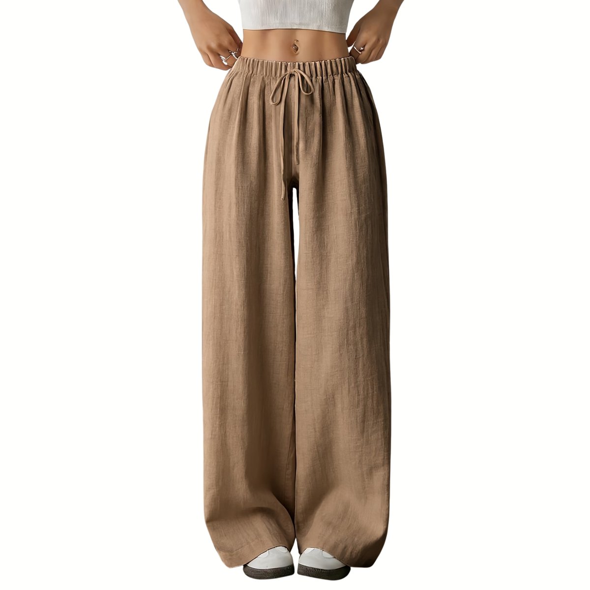 Currero Linnen Broek Dames Zomerbroek Volwassenen Lange Broek Pantalon Strandbroek Zomer Ibiza Stijl Donkerbruin
