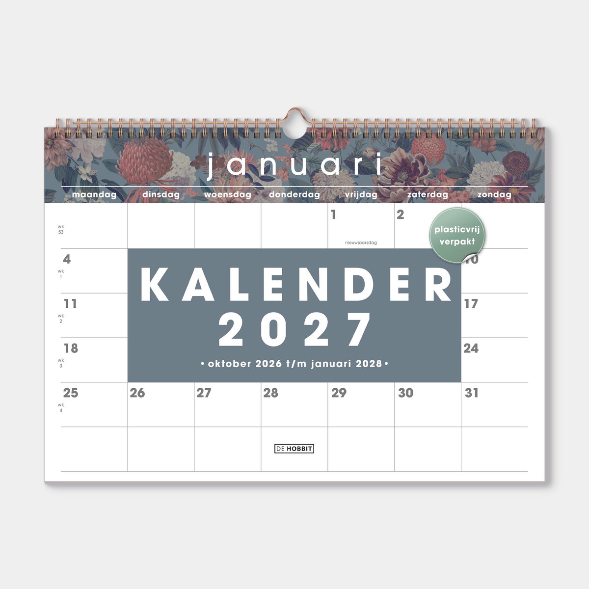 Hobbit - Maandkalender 2027 - ±A3 (29,7 x 42 cm) - 1 maand op 1 pagina - Maandplanner - Klassiek Boeket