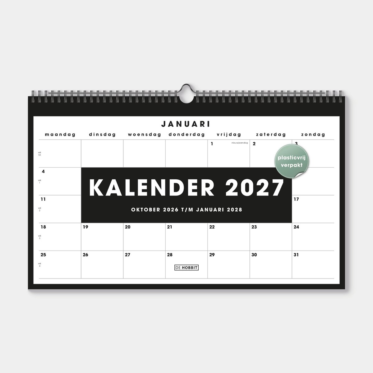 Hobbit - Maandkalender 2027 - ±A3 (29,7 x 42 cm) - 1 maand op 1 pagina - Maandplanner - Zwart/Wit