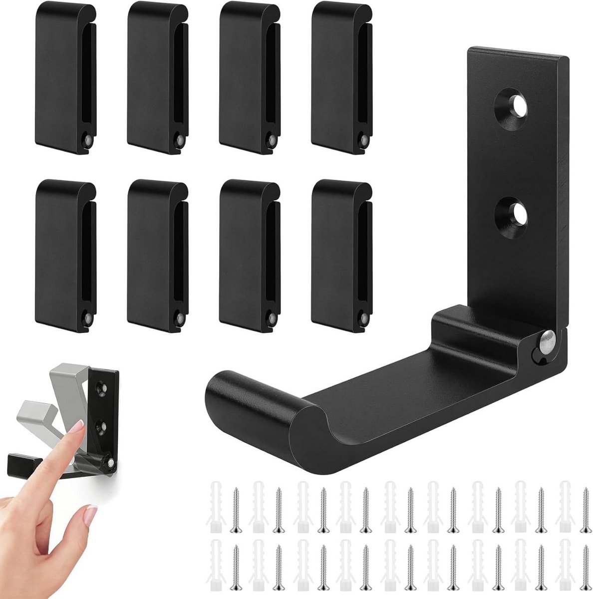 Vouwbare Wandhaak Set van 9 Stuks, Aluminium Haak met 15kg Draagcapaciteit, Ideaal voor Kleding, Handdoeken en Tassen in Huis en Tuin