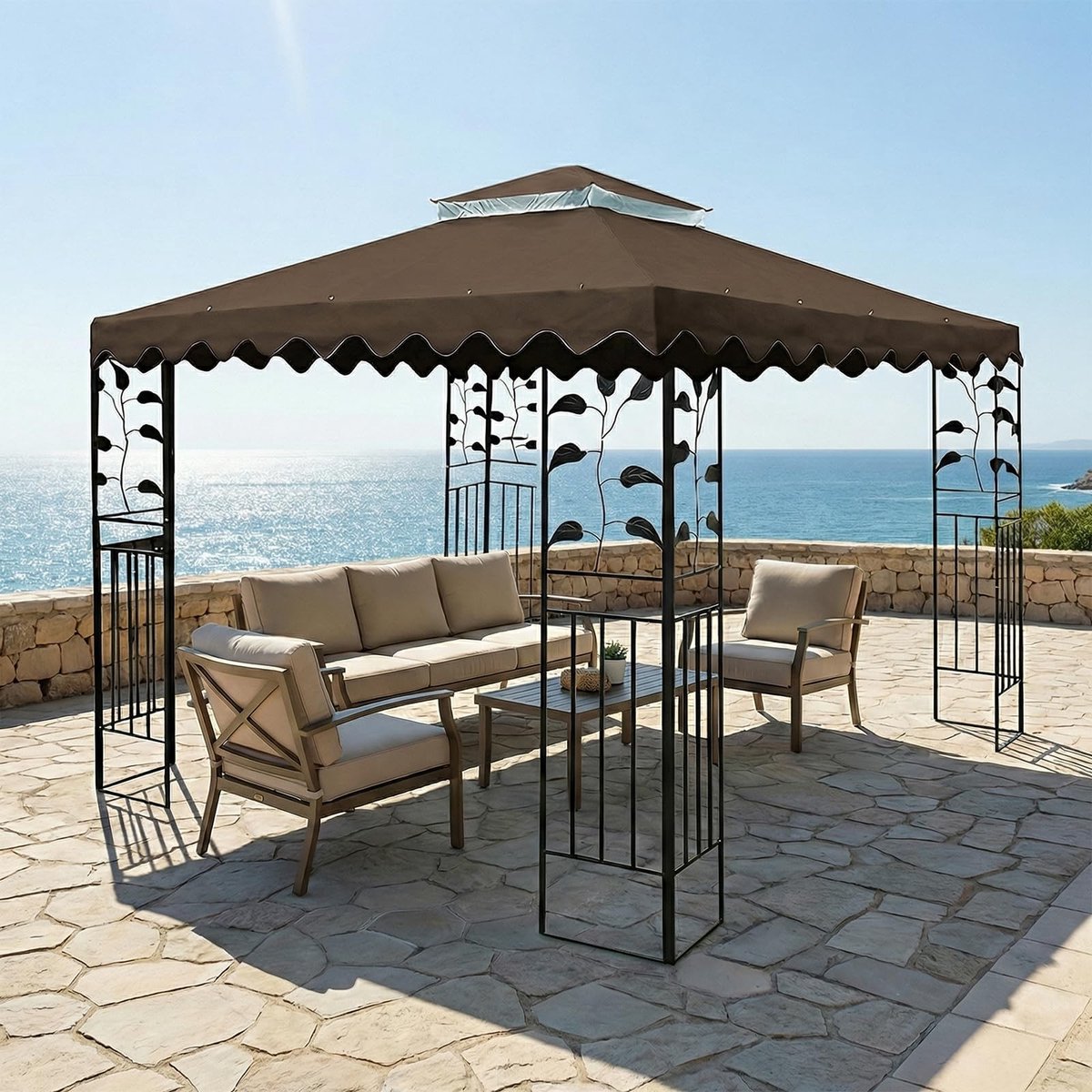 Dailygoods- Vervangend Dak Waterdicht - Dubbellaags Ontwerp - UV-Bescherming - Ventilatie - Geschikt voor 3x3m Paviljoens - Robuust Polyester 300 g/m² - Paviljoendak