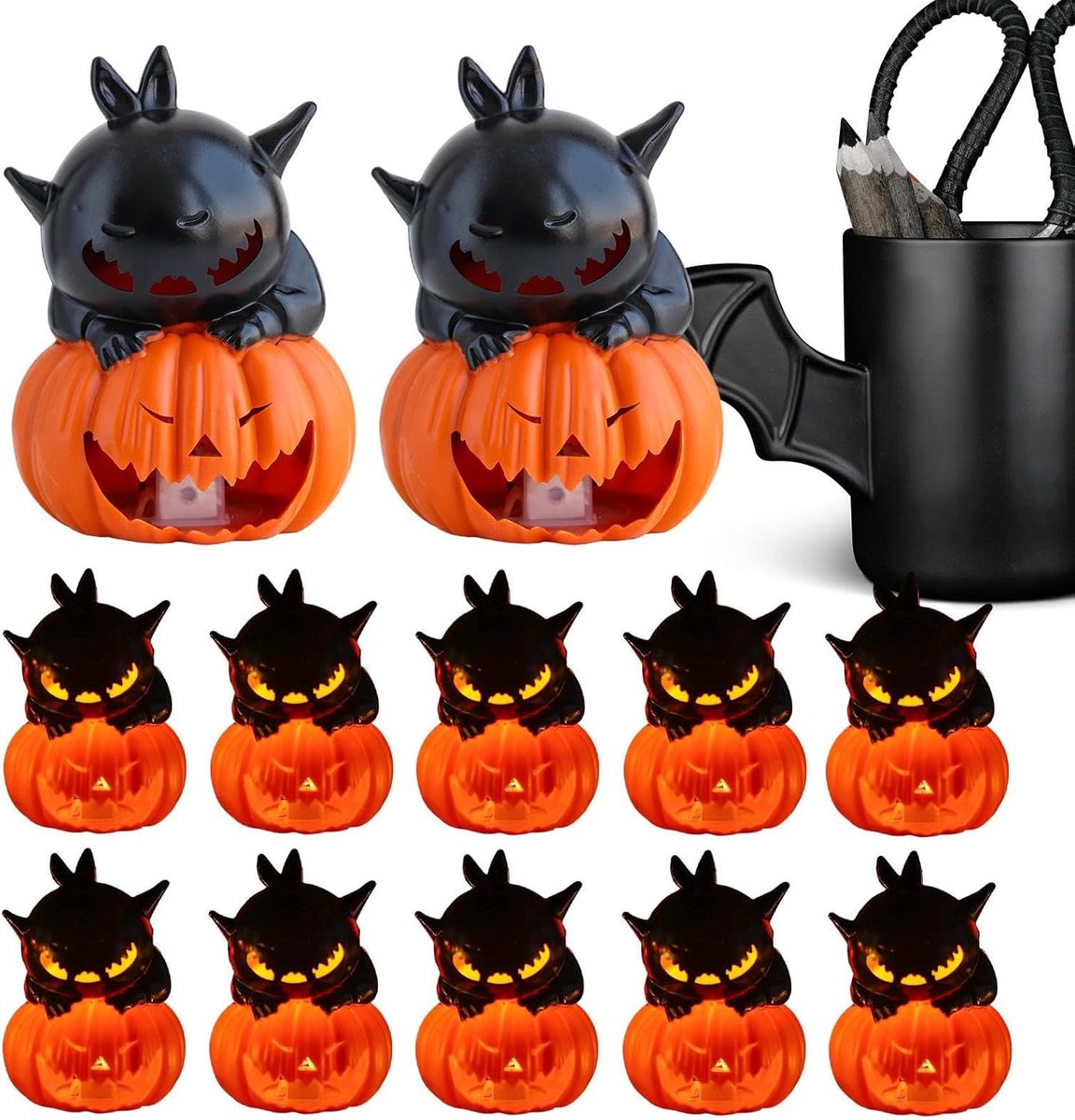 Halloween Kaarsen - Pompoen Verlichting - Feestelijke Sfeer - Vlamloze LED - 12 Stuks - Oranje