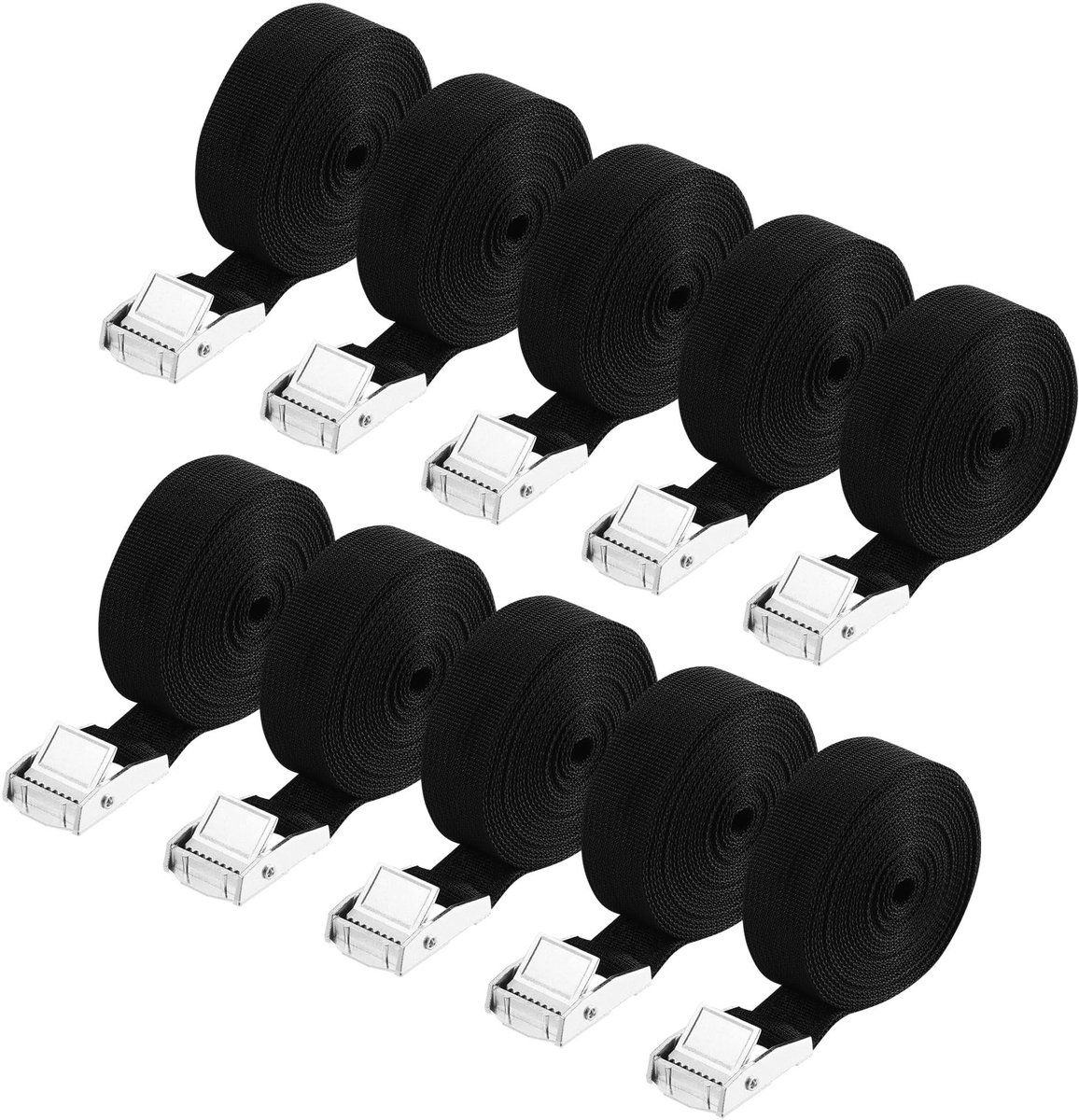 Dailygoods- Spanbanden Zwart 25 mm x 4 m - 10 Stuks - Verstelbaar - Duurzaam - Polyester - Draagvermogen tot 250 kg - Bevestigingsriemen