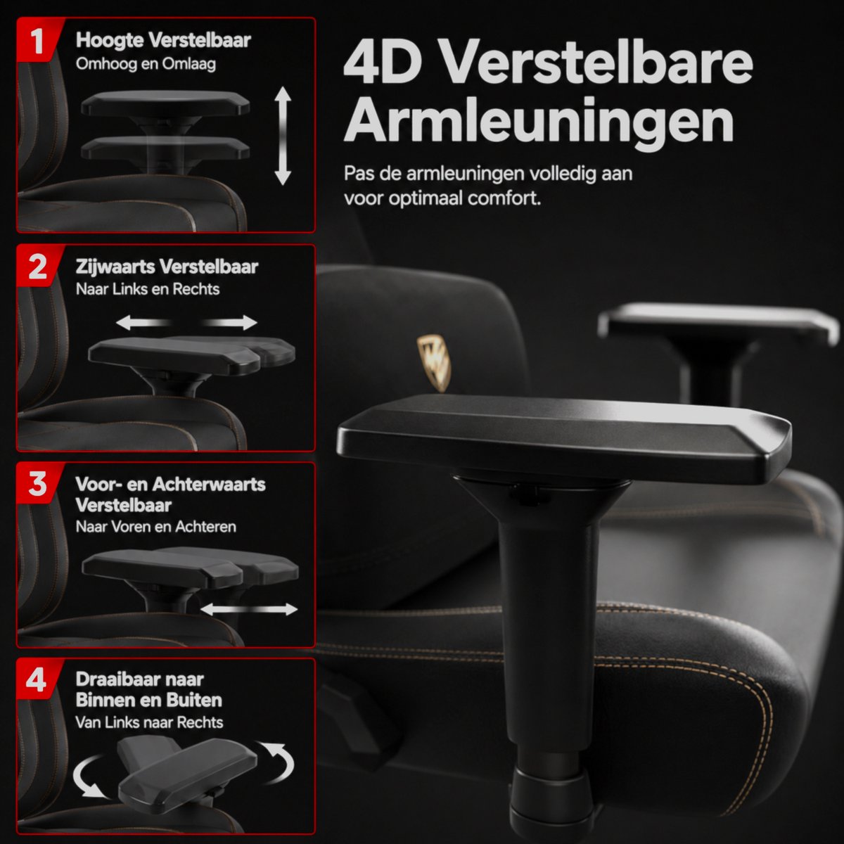 HICON® Armonia Gaming Chair - Zwart Rood - afbeelding 2