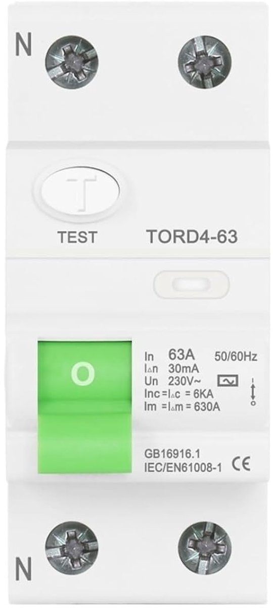 Stroomonderbreker - Veiligheidsschakelaar - Bescherming Elektrisch - 2-polig 30mA - 16A 230V - Grijs
