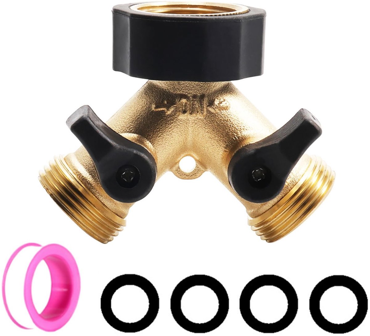 Dailygoods- Y-tap verdeler met dubbele aansluiting - 2-weg - messing - aparte afsluitkranen - waterbesparend - schokbestendig - Tuinslangverdeler