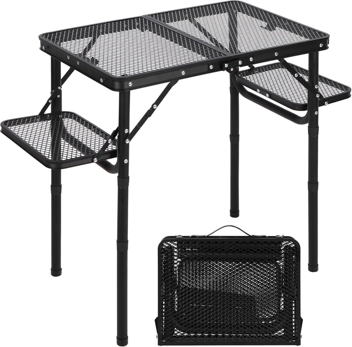 Dailygoods- Campingtafel Draagbaar - Inklapbaar - Verstelbare Hoogte - Multifunctionele Tafel - Grilltafel - 90 x 41 cm - Zwart - Picknicktafel