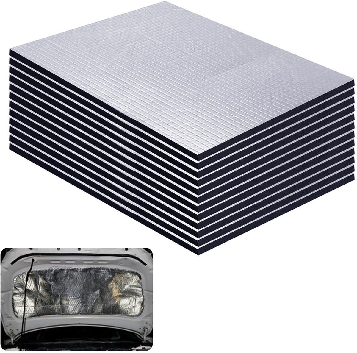 Dailygoods- Isolatiematten 12 Stuks - Geluidsisolatie - Warmte-isolatie - Zelfklevend - Rubber/Aluminium - Professionele Bescherming