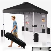 Partytent 3 x 3 M - Tuinpaviljoen Met zandzakken - Opvouwbaar Gazebo Paviljoen - Oxford Waterdicht - Partytent UV-bescherming - Prieel In hoogte verstelbaar - Met 4 zijwanden - Draagtas - Zwart, Zilver