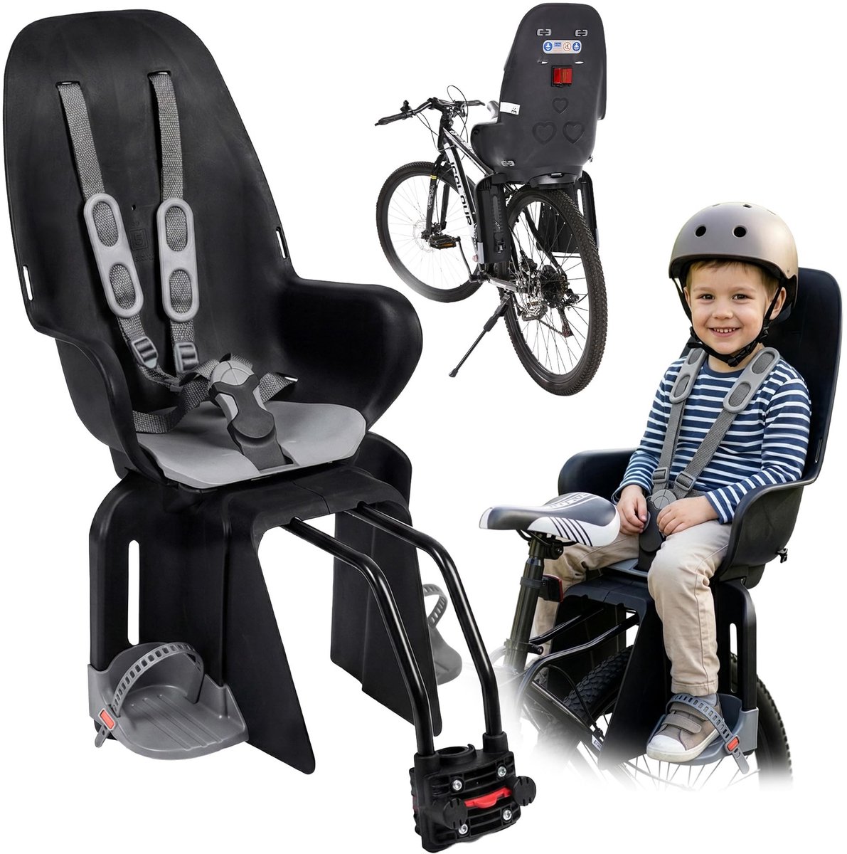 Dailygoods- Kinderfietszadel 9-22 kg - 2-in-1 Fietszitje - Vijfpuntsveiligheidsgordels - Bevestigingsmethoden - TÜV Goedkeuring - Geschikt voor 9 maanden tot 5 jaar - Kinderzitje