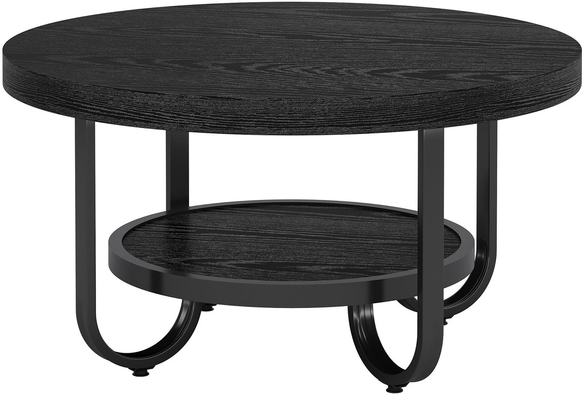 DMG Supply Salontafel - 80 x 80 x 45 cm - Ronde Koffietafel met 2 Lagen - Zwart - Gebogen Metalen Poten