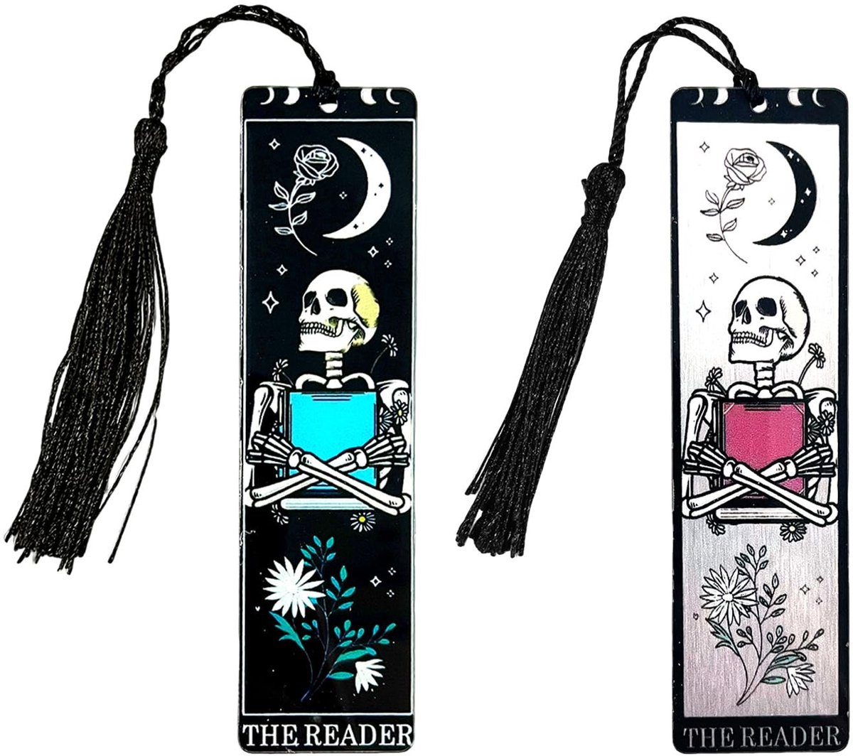 Solidchoice- Bladwijzers Skeleton Tarot - Gotische Stijl - 2 Stuks - Acryl - Waterdicht - 12 cm Hoogte - Duurzaam - Boekenleggers
