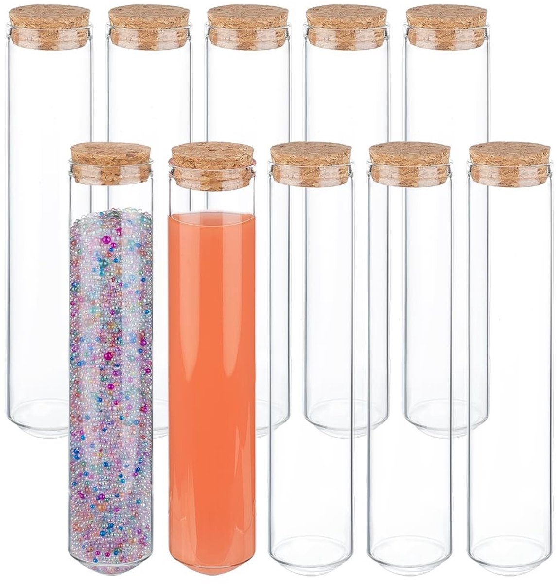 Solidchoice- Reageerbuis 80ml - 10 Stuks - Glazen Buizen met Kurk - Laboratoriumbenodigdheden - Opslag Vloeistoffen - Decoratie Bloemen - Laboratoriumfles