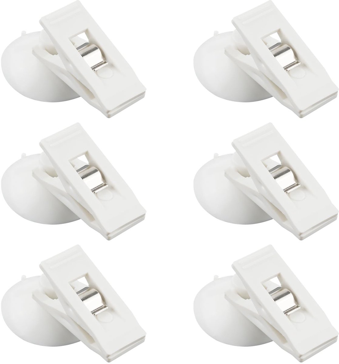 Solidchoice- Zuignapclips Heavy Duty - Douchegordijnclips - Spatbescherming - Houder voor Muur - 6 Stuks - PVC/ABS - 5 cm lengte - Douchegordijnclip