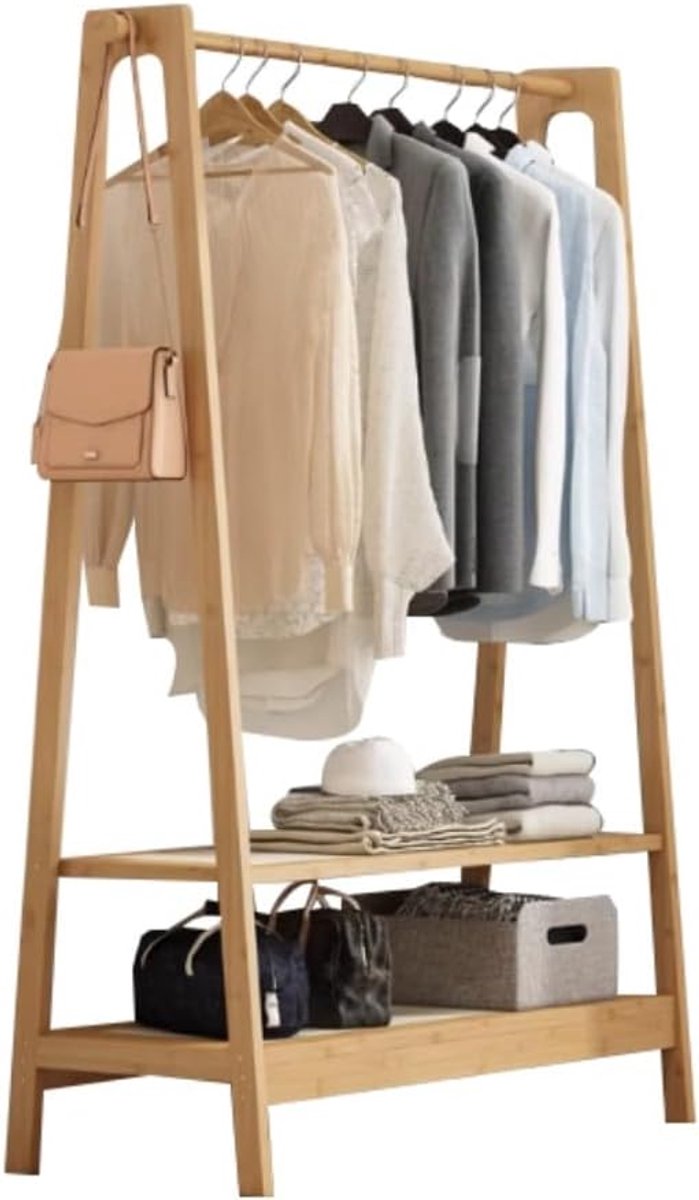 Kledingrek Bamboe - Kledinghanger Organizer - Kleding Ophangen - Veelzijdige Opbergruimte - 85CM - Natuurlijk